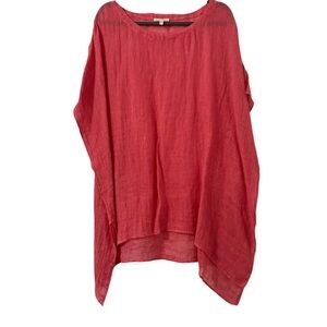 Eileen Fisher Linen Gauze Poncho Top Bateau Neck Boxy Sheer Minimalist Lagenlook
